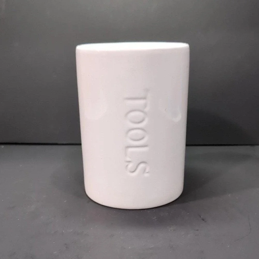 ALCO Industries White Ceramic Crock, Tools or Utensils Holder, Kitchen Organizer